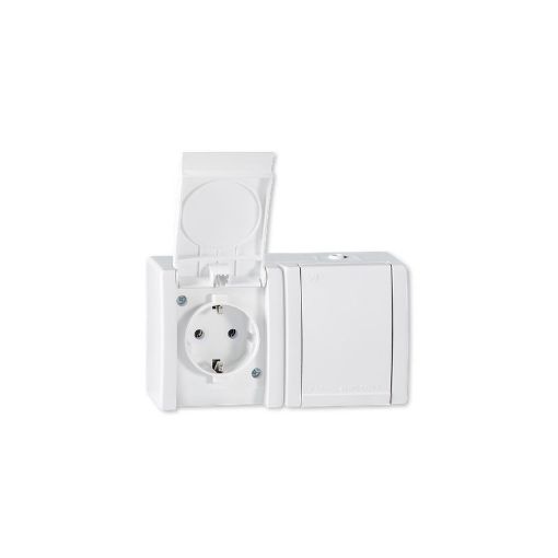 Slika POWER Prikljucnica Dvopolna (za na zid) Dvostruka sa porc. jezgrom IP44, bela - 242.00